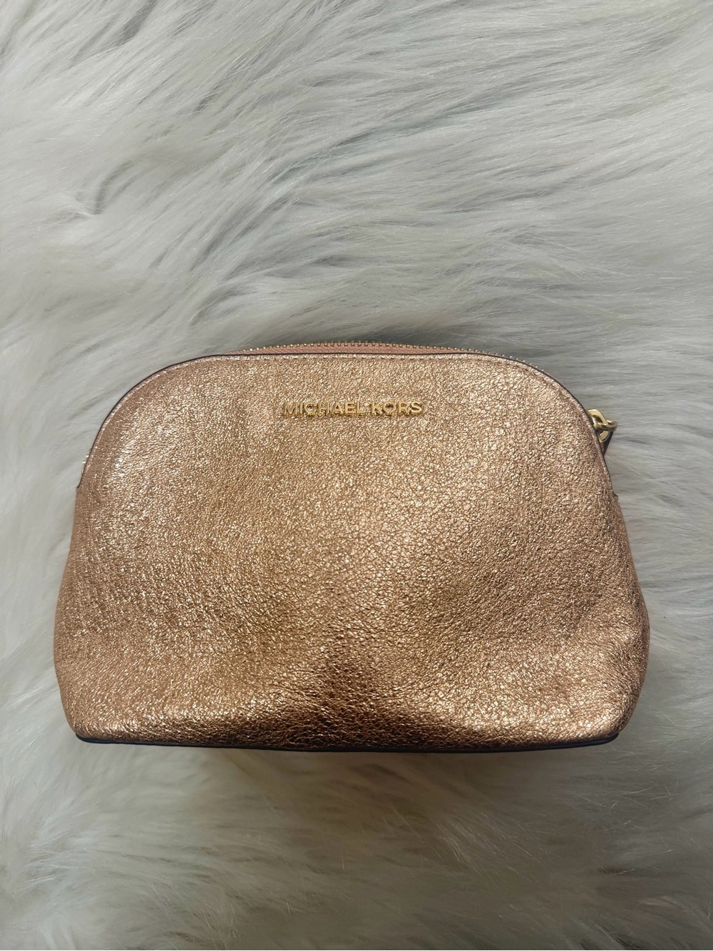 Michael Kors Metallic Rose Gold Leather Cosmetic Case